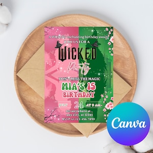 Wicked Geburtstagseinladung, bearbeitbare Vorlage, Glinda & Elphaba, Wicked Movie Party Invite, Printable Invite, Einladungsvorlage