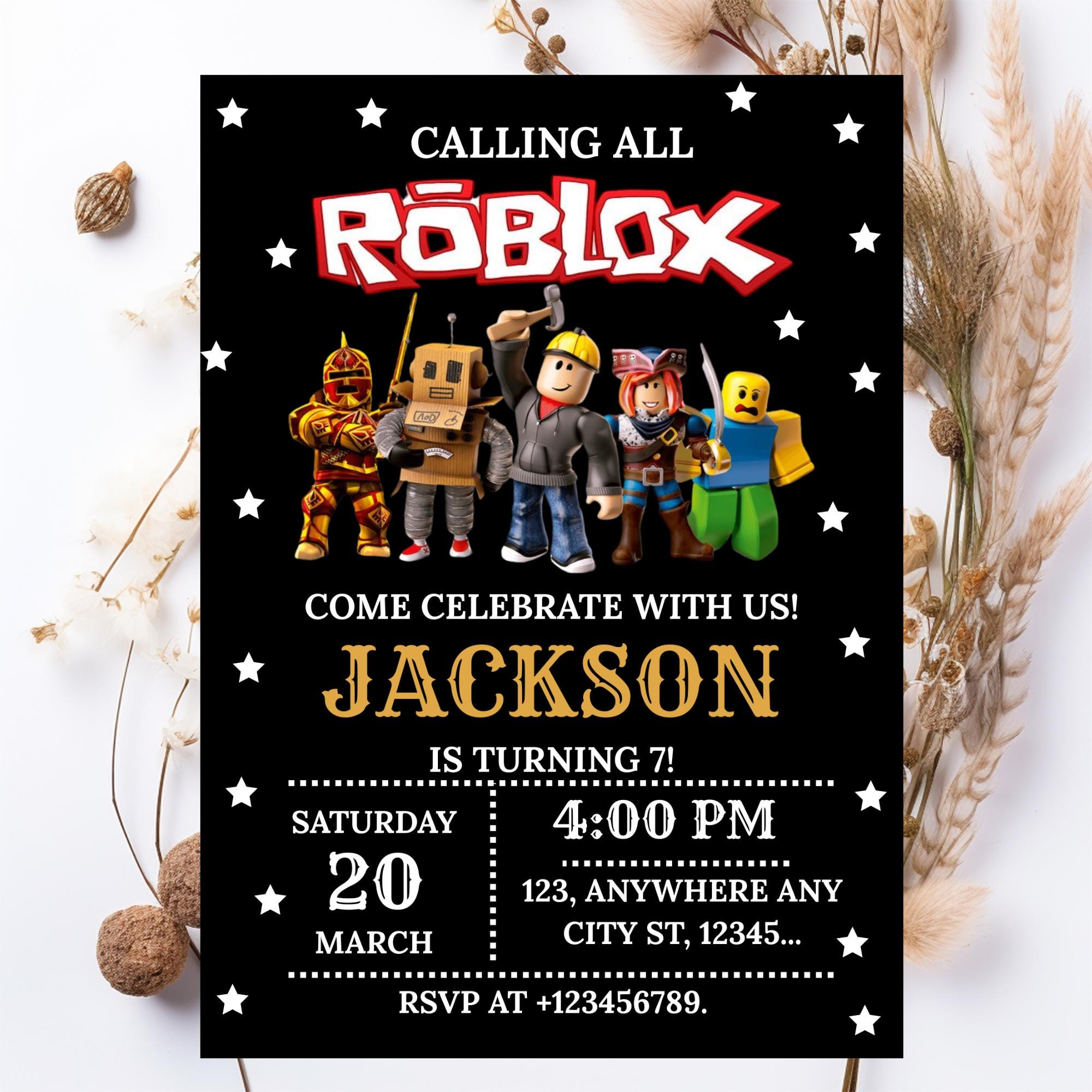 Editable Roblox Birthday Invitation Template, Game Party Invite for ...