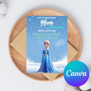 FROZEN Invitation Editable Birthday Invitation, Frozen Snow Birthday, Editable Elsa Anna Invite, Kids Birthday Evite, Canva Template