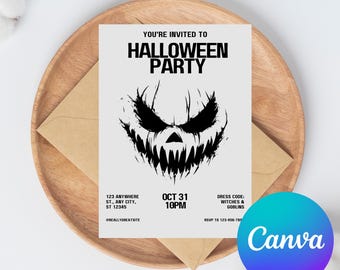 Vintage Halloween Party Invite | Editable Halloween Party Invite | Halloween Invitation template | Spooky Pumpkin Theme | Instant Download