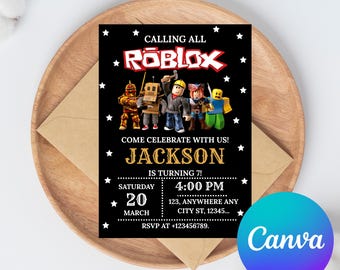 Editable Roblox Birthday Invitation Template, Game Party Invite for Boys, Kids Gaming Theme, Roblox Boys, Canva Template, Instant Download