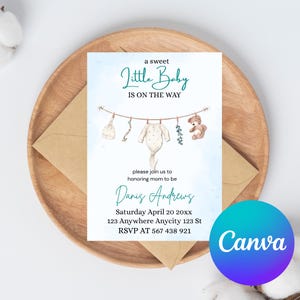 EDITABLE Boy Baby Shower Invitation Baby Clothes Invite A sweet baby boy is on his way Laundry Blue Baby Shower Invitation Template