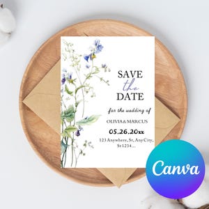 Wildflower Save the Date Template, Printable Save the Date, Wildflower Wedding, Editable, Floral Save the Date, Download Invitation