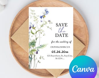 Wildflower Save the Date Template, Printable Save the Date, Wildflower Wedding, Editable, Floral Save the Date, Download Invitation