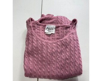 Peggy's Vintage Cable Knit Sweater Pink Short Sleeve Made in USA Womens Small