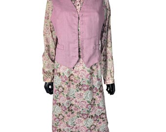 Vintage LF Sport Floral Skirt Set Vest Blouse Cottagecore Grandma Chic M