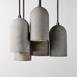 Concrete Pendant Light – Modern Cylinder Hanging Lamp – Industrial Cement Ceiling Light