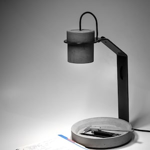 Industrial Concrete Desk Lamp – Minimalist Task Light with Pen Holder Base | Modern Work Lamp