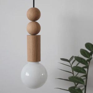 Scandinavian Wooden Pendant Light – Minimal Boho Hanging Lamp – Natural Wood Ceiling Light