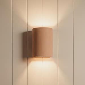 Terracotta Concrete Outdoor Wall Light – Modern Cylinder Wall Sconce for Porch, Patio & Garden Lighting Up-Down Light