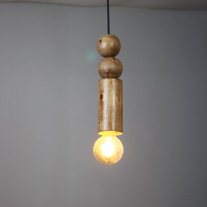 Scandinavian Wooden Pendant Light – Minimal Boho Hanging Lamp – Natural Wood Ceiling Light image 7