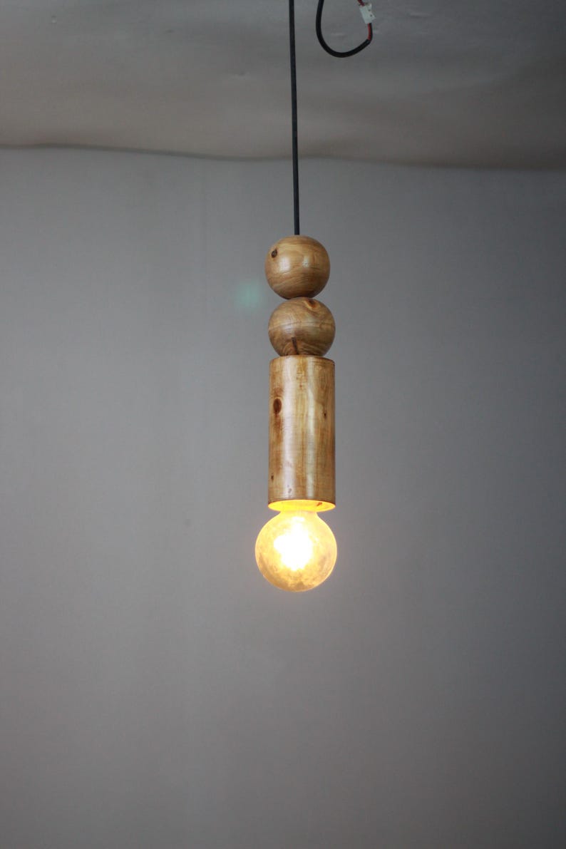 Scandinavian Wooden Pendant Light – Minimal Boho Hanging Lamp – Natural Wood Ceiling Light image 7