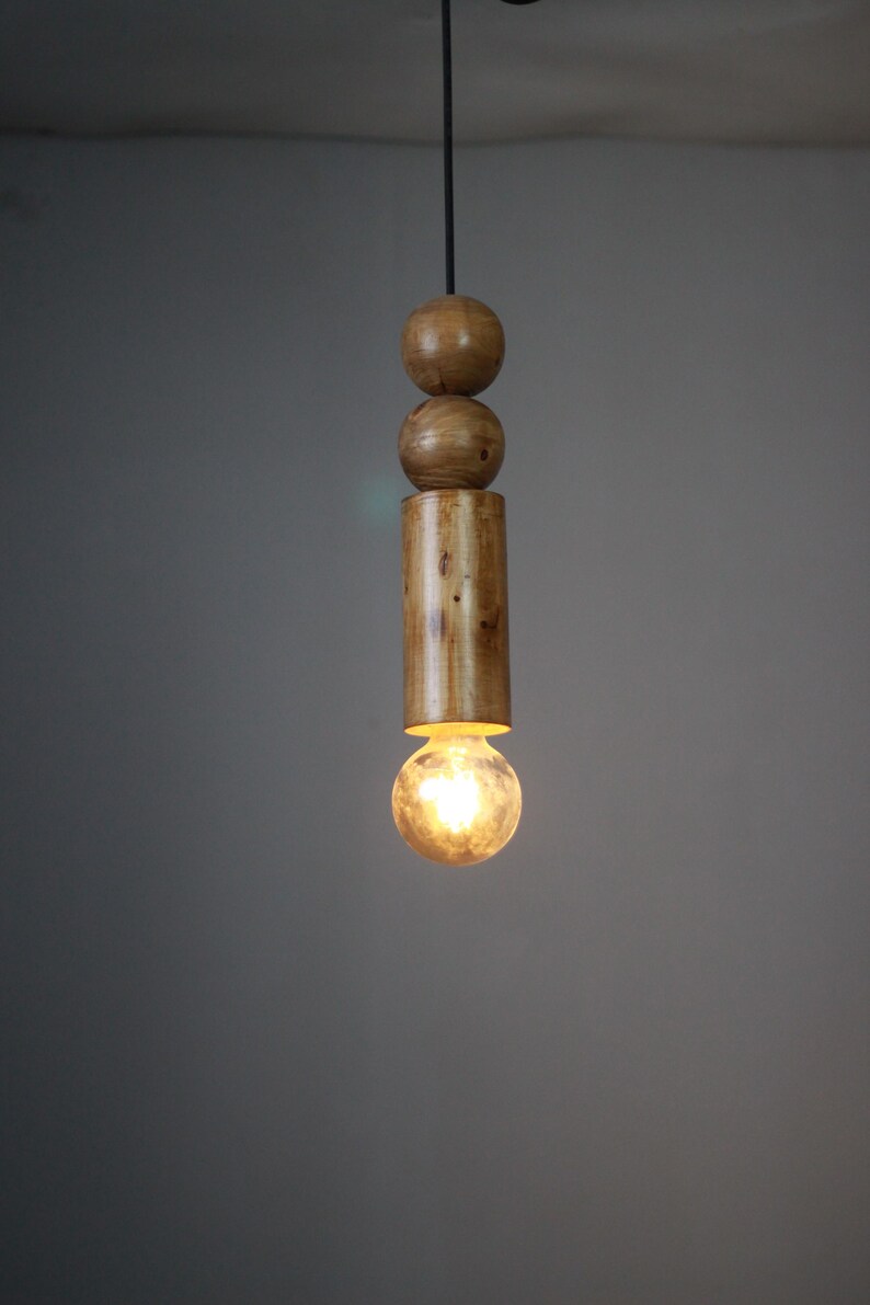 Scandinavian Wooden Pendant Light – Minimal Boho Hanging Lamp – Natural Wood Ceiling Light image 11