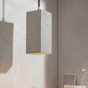 Modern Concrete Pendant Light – Rectangular Hanging Lamp in Dark & Light Grey – Industrial Minimalist Lighting