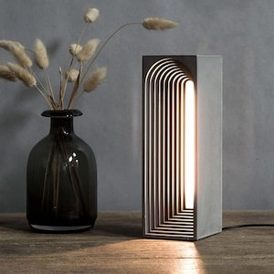 Concrete Table Lamp, Modern Geometric Desk Lamp, Minimalist Industrial Bedside Lighting, Architectural Accent