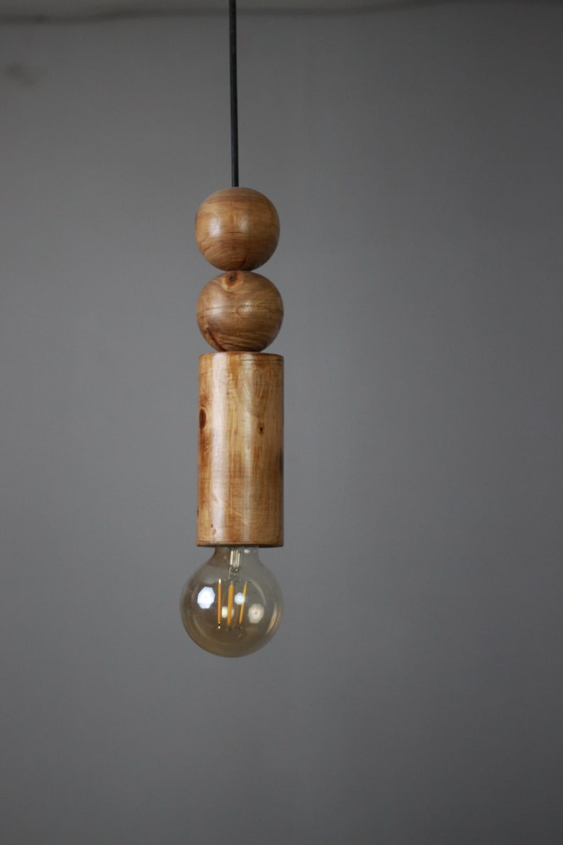 Scandinavian Wooden Pendant Light – Minimal Boho Hanging Lamp – Natural Wood Ceiling Light image 1