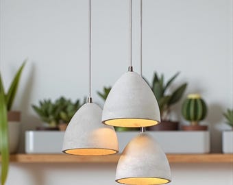 Concrete Pendant Light Trio – Modern 3-Light Hanging Ceiling Lamp for Kitchen or Dining