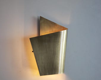 Geometric Brass Wall Sconce, Sculptural Modern Lamp, Mid Century Light Fixture