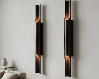Modern Black Brass Tube Sconce, Minimalist Vertical Wall Light, Luxury Ambient Fixture