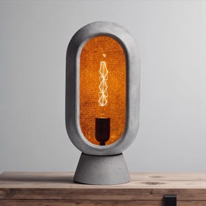 Modern Concrete Table Lamp – Handmade Industrial Accent Light with Warm Amber Glow
