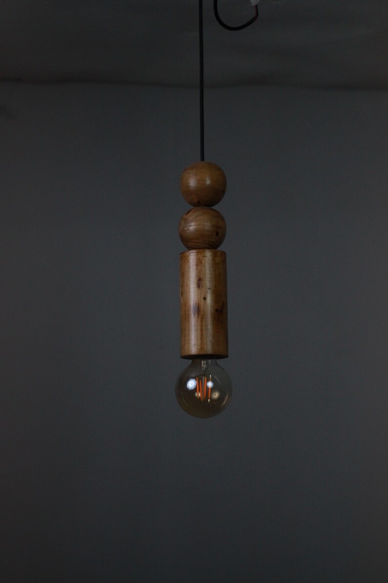 Scandinavian Wooden Pendant Light – Minimal Boho Hanging Lamp – Natural Wood Ceiling Light image 9
