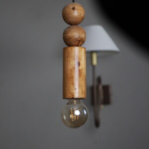 Scandinavian Wooden Pendant Light – Minimal Boho Hanging Lamp – Natural Wood Ceiling Light image 4
