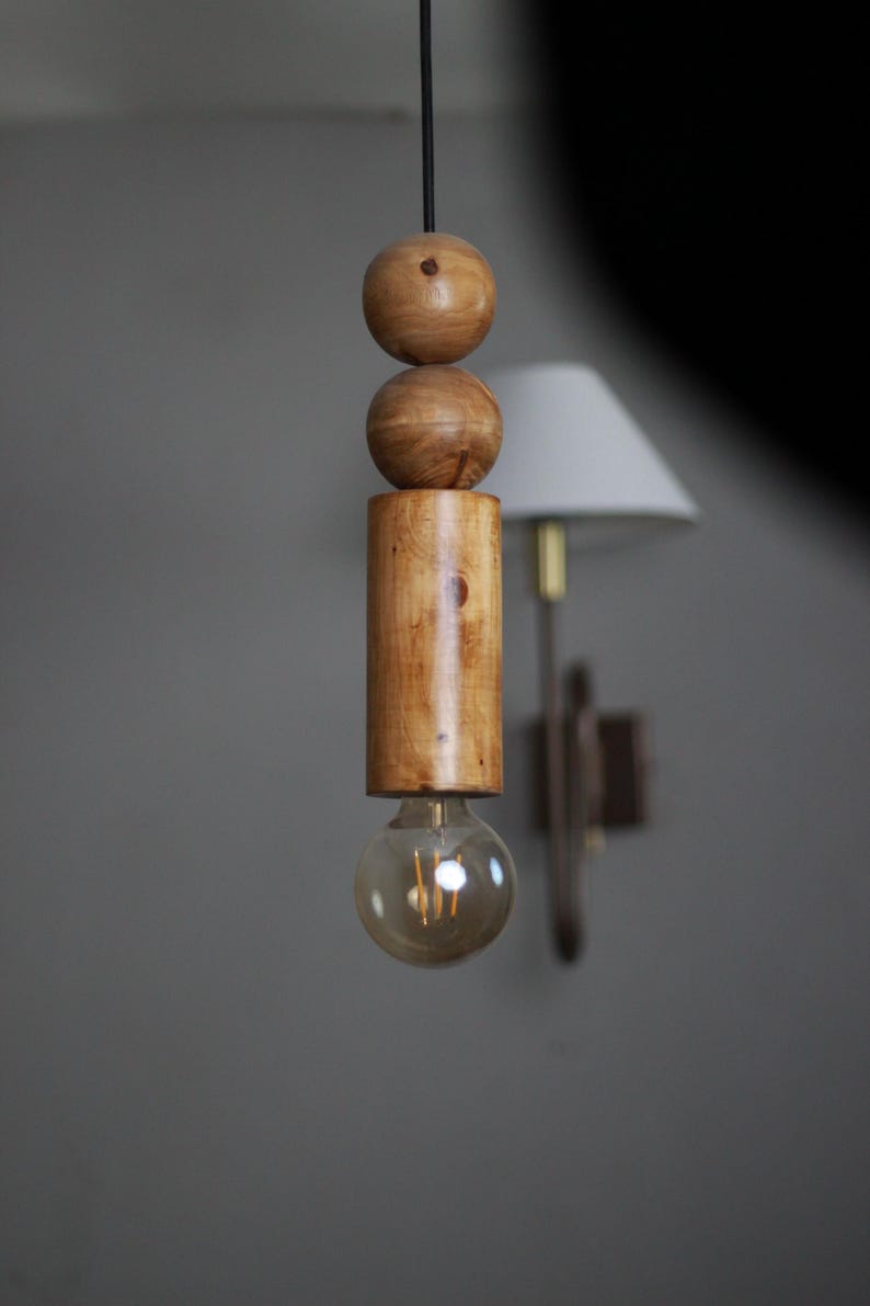 Scandinavian Wooden Pendant Light – Minimal Boho Hanging Lamp – Natural Wood Ceiling Light image 4