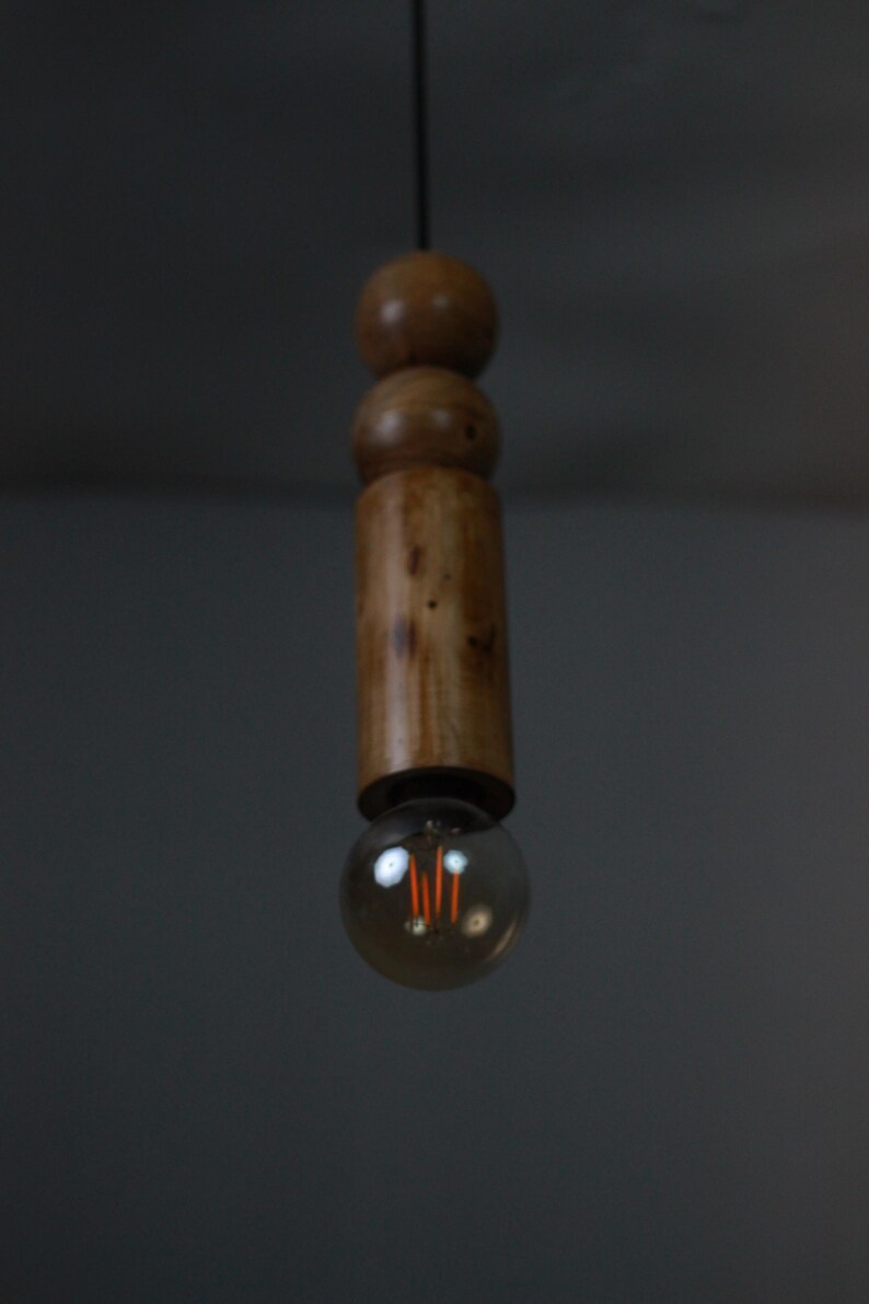 Scandinavian Wooden Pendant Light – Minimal Boho Hanging Lamp – Natural Wood Ceiling Light image 12