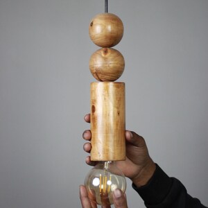 Scandinavian Wooden Pendant Light – Minimal Boho Hanging Lamp – Natural Wood Ceiling Light image 2