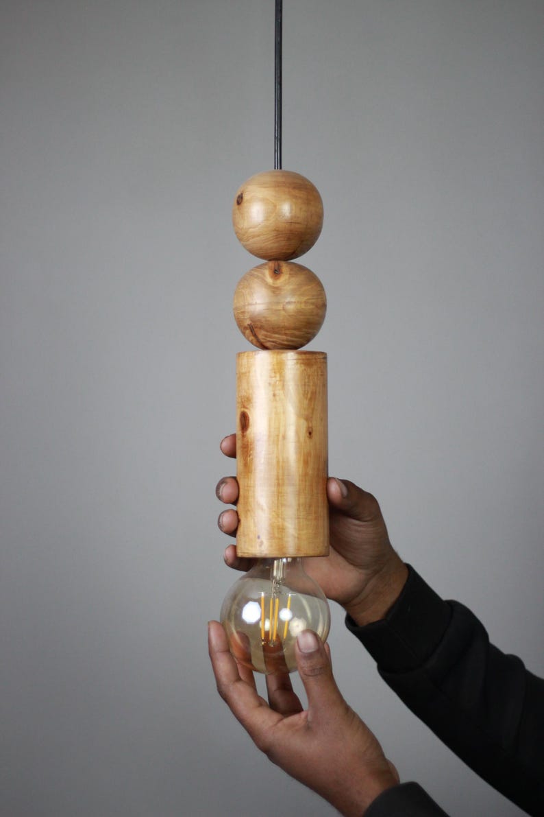 Scandinavian Wooden Pendant Light – Minimal Boho Hanging Lamp – Natural Wood Ceiling Light image 2