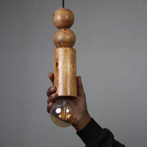 Scandinavian Wooden Pendant Light – Minimal Boho Hanging Lamp – Natural Wood Ceiling Light image 5