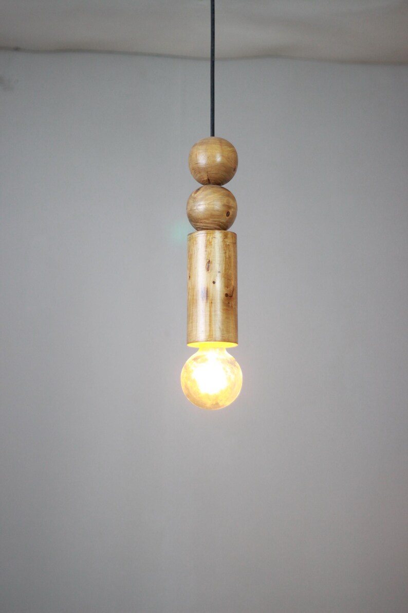 Scandinavian Wooden Pendant Light – Minimal Boho Hanging Lamp – Natural Wood Ceiling Light image 8