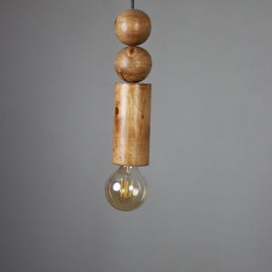 Scandinavian Wooden Pendant Light – Minimal Boho Hanging Lamp – Natural Wood Ceiling Light image 3