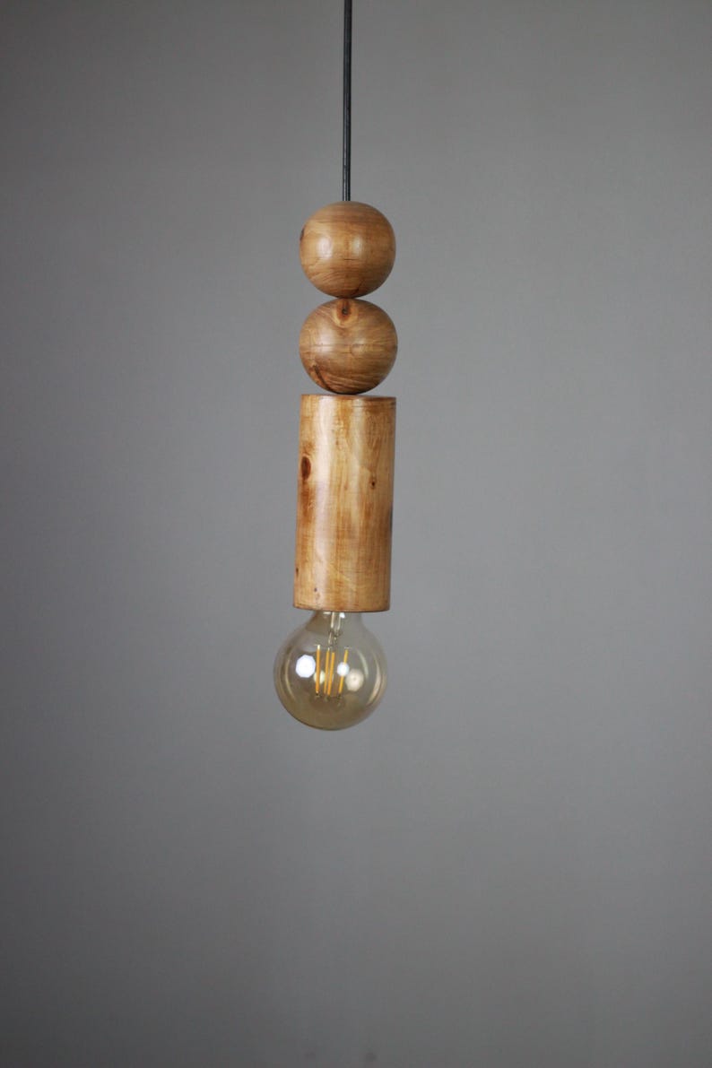 Scandinavian Wooden Pendant Light – Minimal Boho Hanging Lamp – Natural Wood Ceiling Light image 3