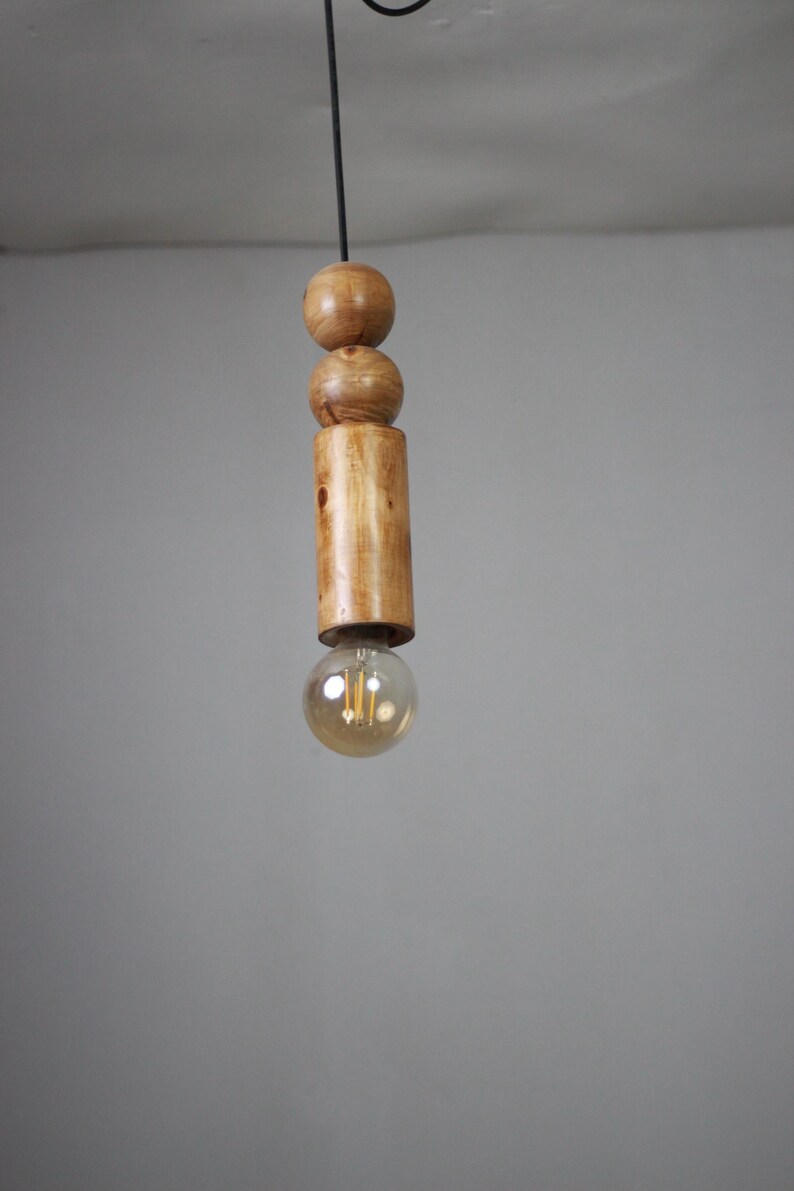 Scandinavian Wooden Pendant Light – Minimal Boho Hanging Lamp – Natural Wood Ceiling Light image 10
