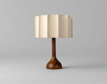 Handmade Wooden Table Lamp with Fabric Shade – Mid Century Modern Lighting Decor