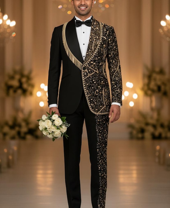 all black dress suit Custom Three-Piece Black Suit for Men