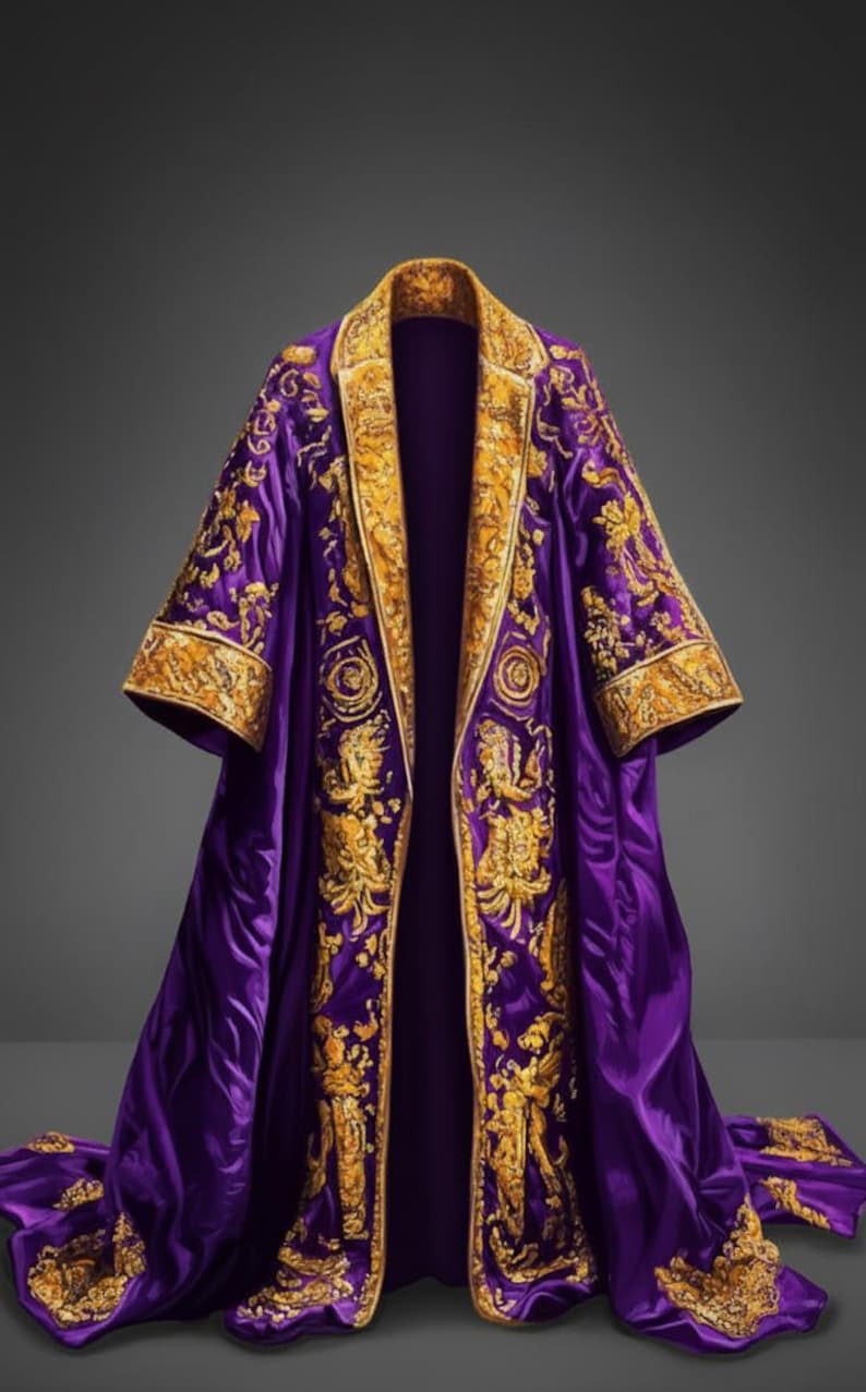 Royal Robe Chest Lock Hand-embroidered Royal Robe – Luxury Purple and Gold Kimono Coat ...