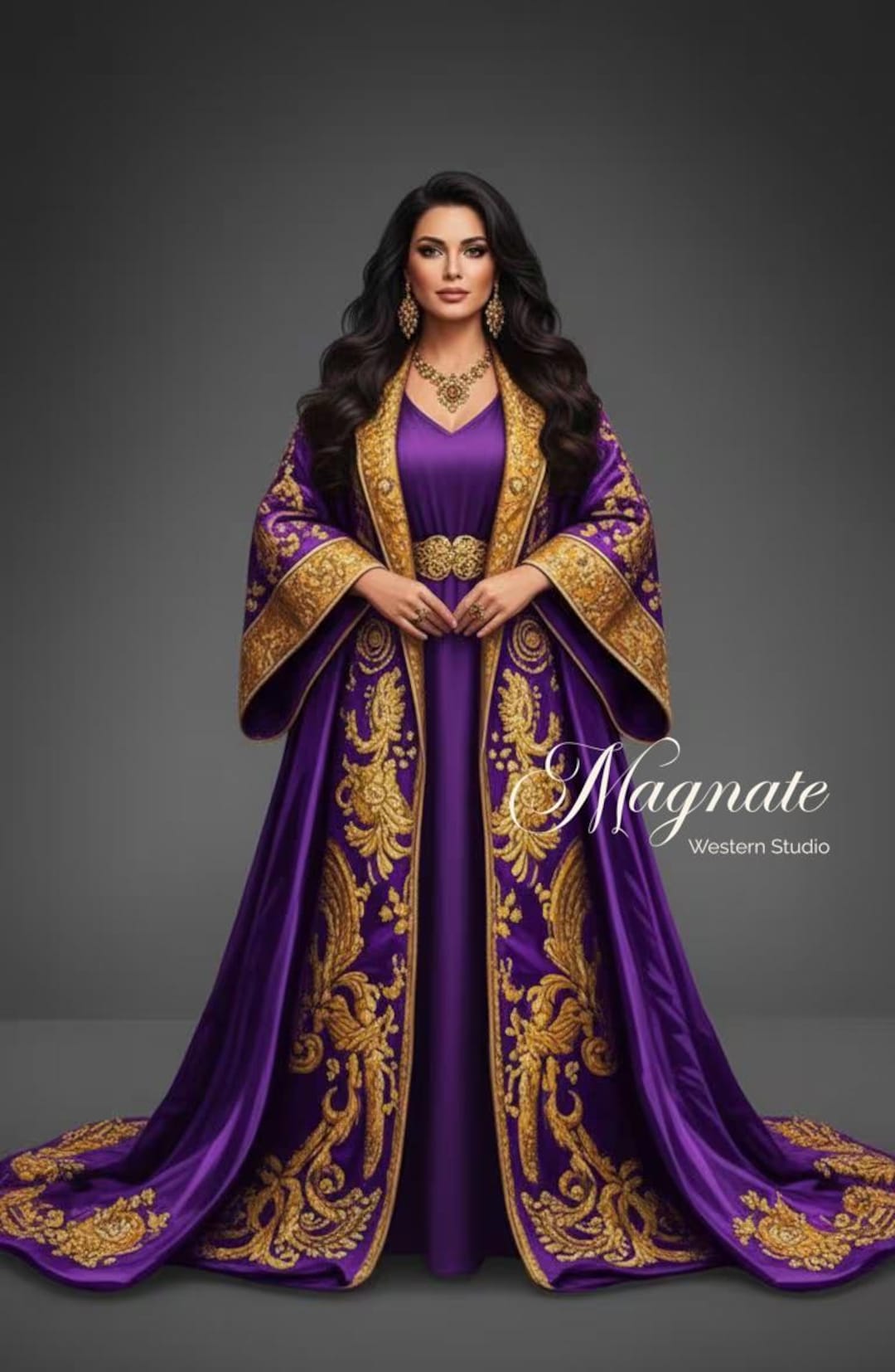 Fuzzy Royal Robe Hand-embroidered Royal Robe – Luxury Purple and Gold Kimono Coat ...