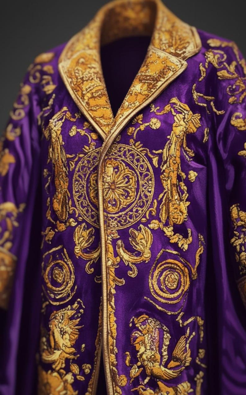 Hand-embroidered Royal Robe – Luxury Purple and Gold Kimono Coat ...