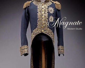 Napoleonic Era French Diplomatic Coat Blue Gold Embroidered Military Tailcoat | Historical Costume | Empire Officer Uniform Ceremonial Coat