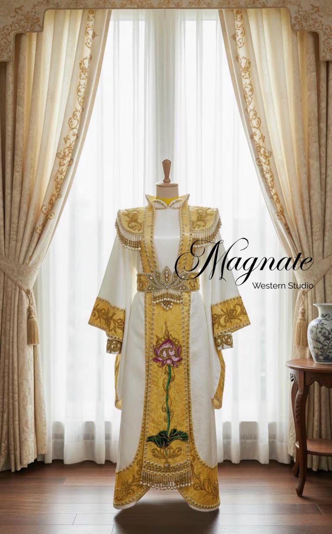 Royal Robe Chest Luxury Handmade Royal Embroidered Robe Gown – Customizable White & Gold ...