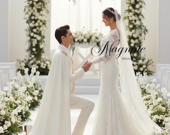 Regal Ivory Cape Suit – Luxe Formalwear for Wedding, Gala, or Red Carpet