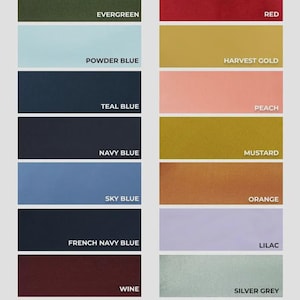 May include: Cotton swatch card featuring a variety of fabric colors. Includes Palm Green, Beige, Red, Navy Blue, and Black. The card displays the color names below each swatch. The text "COTTON SWATCH CARD" is at the top.