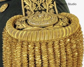 Regal Military Gold Epaulette | Hand-Embroidered Ornamental Shoulder Braid | Vintage Officer Uniform Costume Accessory