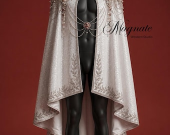 Luxury Bridal Cape | Embellished Wedding Cape | Ivory Pearl & Crystal Embroidered Cape, Couture Bridal Cover-Up, Statement Wedding Outerwear