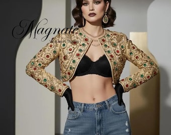 Luxury Embroidered Bolero Jacket, Beaded Cropped Jacket, Statement Festival Jacket | Sequin Boho Short Jacket, Vintage Inspired Party Outfit