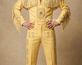 Vintage Inspired Rhinestone Fringe Western Suit for Men | Elvis Style Stage Outfit | Custom Handmade Country Suit | Rockabilly Jumpsuit