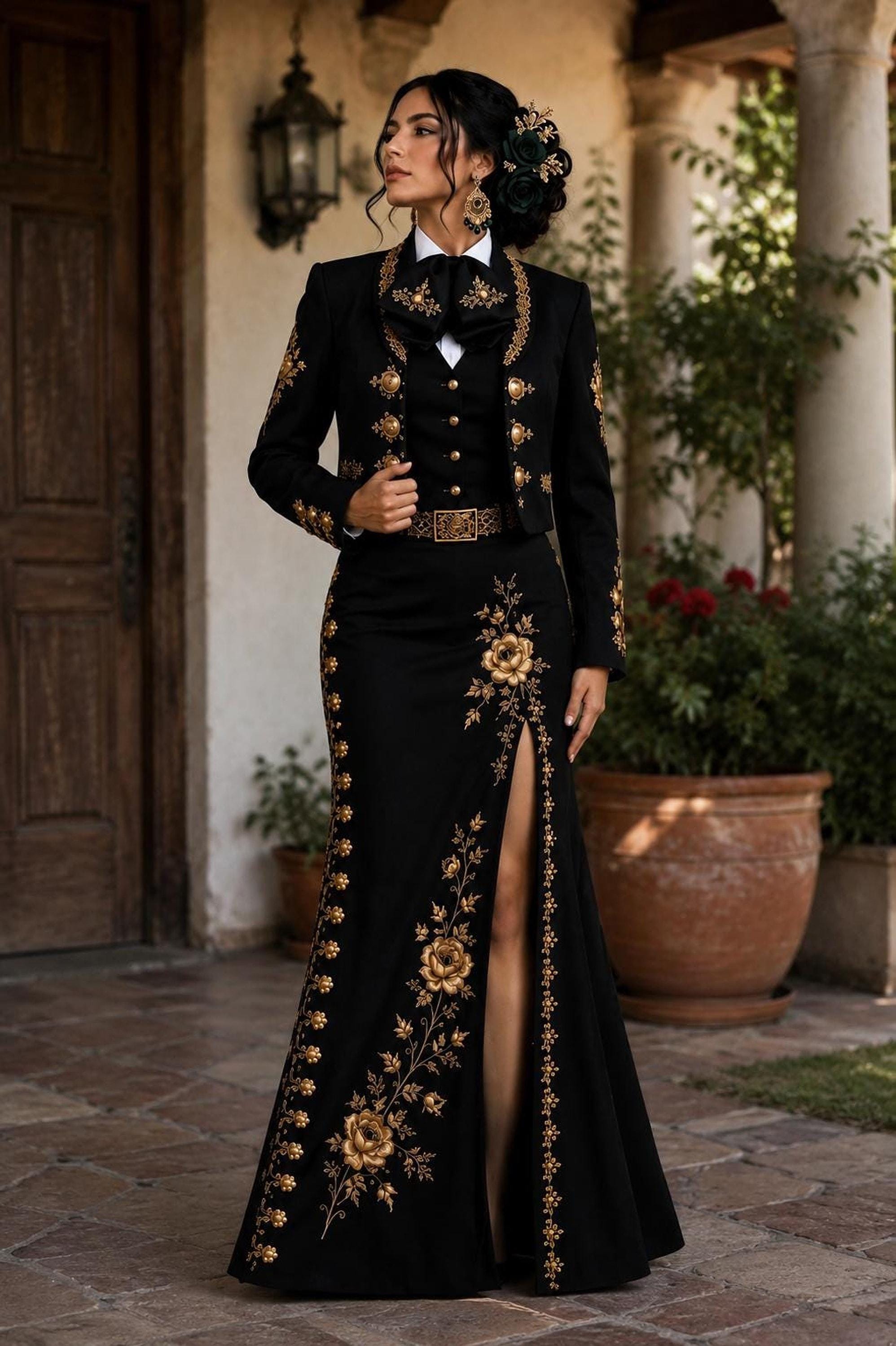Black Gold Mexican Dress