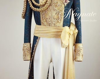 Men's Rococo Gold Embroidered Suit | 18th Century Royal Prince Costume | Baroque Theatrical Tailcoat French nobleman, Venetian Renaissance